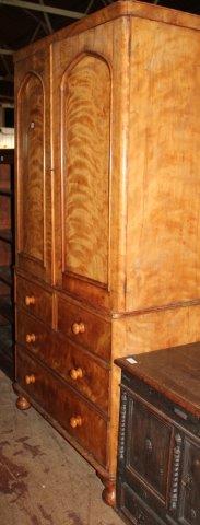 Victorian satin birch linen press (lacking trays)